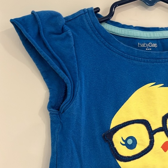 BABY GAP Toddler Girls 4T Smart Chick Graphic Tee Ruffle Sleeves Glasses Tank - Picture 2 of 6